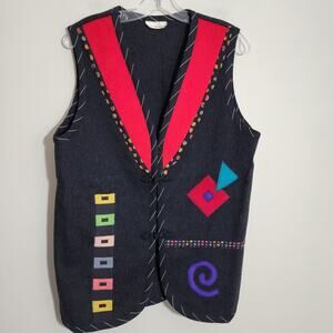 Vintage Lynn Murray 80s pop 100% wool felt art to wear vest woman's size Large